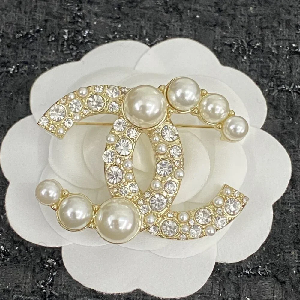 Chanel Double C Pearl Brooch - Picture 2 of 5